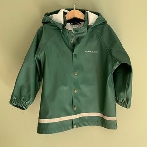 Polarn O. Pyret brand kids green rain coat